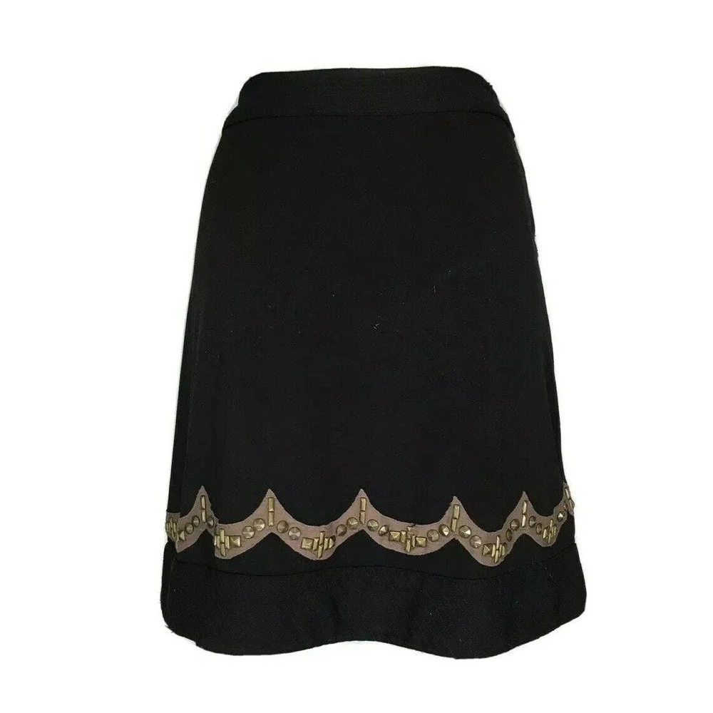 RANNA‎ GILL Skirt MED Black Brown Studded Anthropologie Pocket Lined Trendy